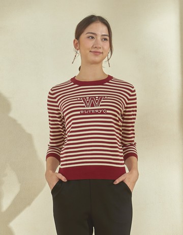 ★【喜芝梅】海軍風情 橫紋圓領刺繡LOGO百搭針織上衣(五色；F) 224015836