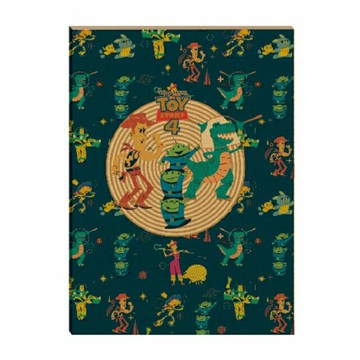 小禮堂 迪士尼 玩具總動員 波浪紋16k膠裝橫線筆記本 (深藍集合款)