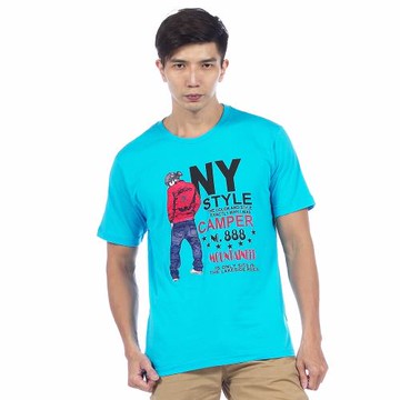 SKISPORTS時尚印花潮流男士棉質短T/淺藍