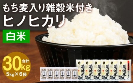 熊本県菊池産 ヒノヒカリ 精米 計30kg(5kg×6袋) もち麦入り雑穀米 計1.2kg(200g×6袋)米 お米 低温保管 残留農薬ゼロ