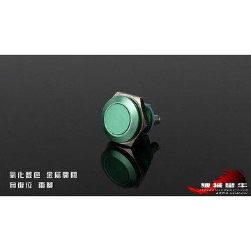 ≡MACHINE BULL≡ 16mm 自復位 3A 氧化鍍色 綠 金屬開關 平頭 電源開關 喇叭開關