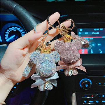 VIVILIAN創意卡通可愛滿鑽皇冠大頭暴力熊水鑽鑰匙扣