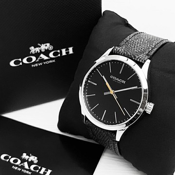 美國百分百【全新真品】COACH Baxter 手錶 CJ403 印花錶帶 專櫃精品 男錶 39mm 黑色 DA18