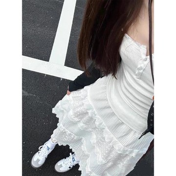 白色半身裙女春秋2025新款高腰小個子a字中長裙芭蕾風蕾絲蛋糕裙