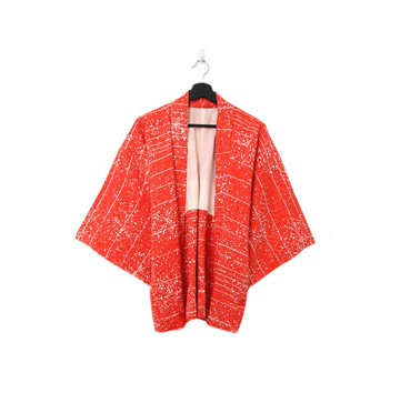 Back to Green-日本帶回羽織 白色潑墨 鮮紅kb-71/vintage kimono
