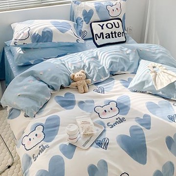 ins卡通風純棉床上四件套100全棉床單被套春夏可愛床品宿舍三件套