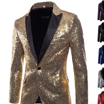 歐美演出禮服金亮片西裝韓國西服夜店男裝主持司儀影樓外套 XZ28