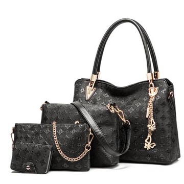 【Jpqueen】貴氣時尚花紋單肩斜背手提名片本子母包4件組(4色可選)