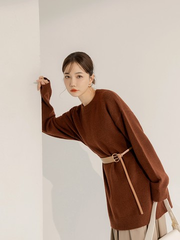 柔軟混紡針織寬鬆長版毛衣