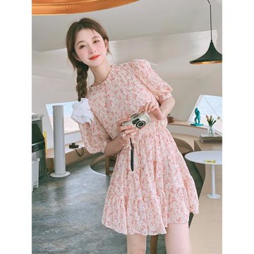 法式碎花高級感連衣裙女夏2025新款小個子甜美減齡收腰顯瘦雪紡裙