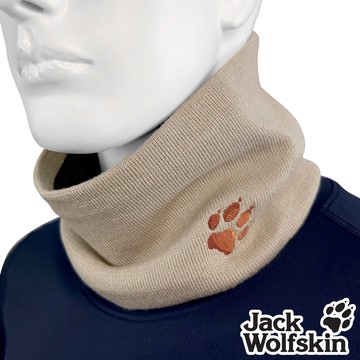 【Jack wolfskin 飛狼】彩色LOGO針織保暖圍脖 圍巾 頭帶『卡其』