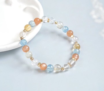 獨角獸 黃水晶海藍寶鈦晶橙月光石手鍊 - 輕鬆快樂