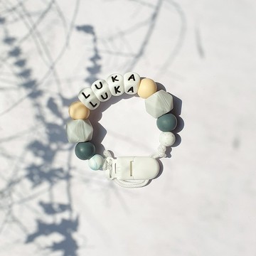 LUKA  經典灰 奶嘴鍊夾 / 客製化奶嘴鏈 可套香草奶嘴27cm