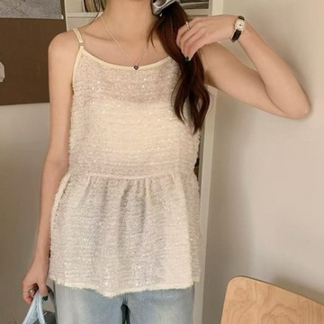 Limitx_ ！現貨！亮片絨毛綁帶背心#2092