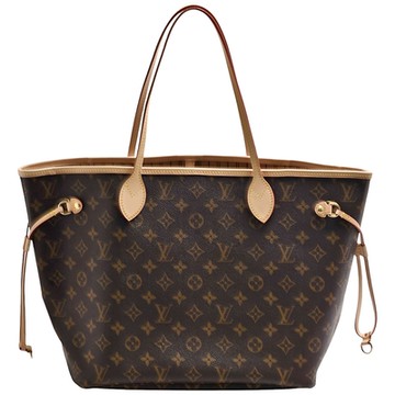 LV M46975經典Neverfull MM Monogram帆布肩背托特包(米黃色)