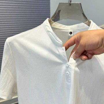 【臺灣出貨】棉麻短袖t恤男 夏季男裝 國風亨利小V領上衣 純色百搭T恤 寬鬆休閒 棉麻半袖潮
