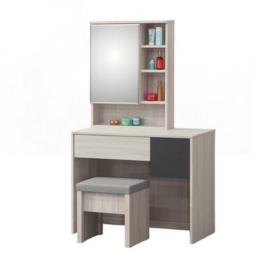 文創集 路多雙色3尺開合式鏡面化妝台/鏡台組合(含化妝椅)-90.3x40x155.2cm免組