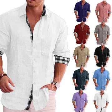 Men's shirts 男士襯衫長袖歐美休閑男式棉麻襯衣男裝外貿襯衫