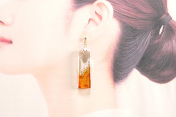 樹脂藝術 長方形板狀耳環・夕陽小徑