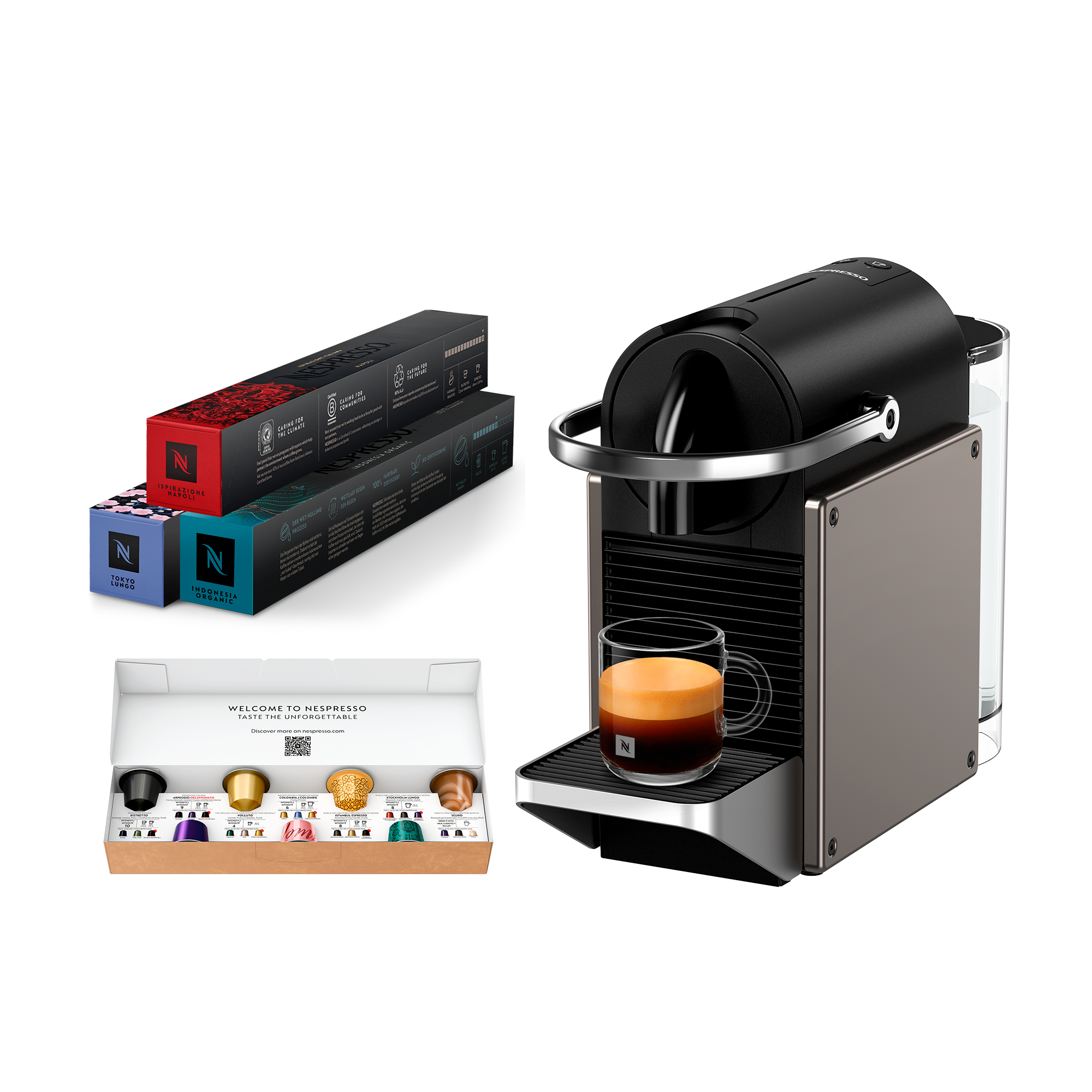 Nespresso Pixie 咖啡底蘊體驗組- 極致鈦推薦| Nespresso 膠囊咖啡機官方網站| LINE購物
