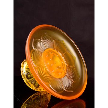 八吉祥仿琉璃果盤玻璃水果盤用品蓮花貢盤蓮花果盤果簍玻璃水果盤