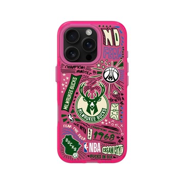 iPhone 16 Pro Clear 粉漾桃 - NBA - 塗鴉系列-密爾瓦基公鹿 Milwaukee Bucks - Graffiti