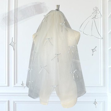 Sparkle Silver Ribbon Veil : Wedding bridal veil