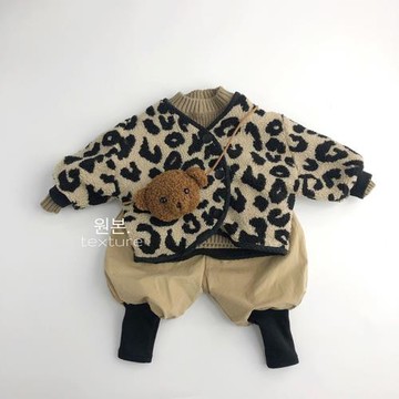 泰迪豹紋年服套裝~兒童裝韓國男女孩寶寶過年棉襖褲子寬松洋氣潮