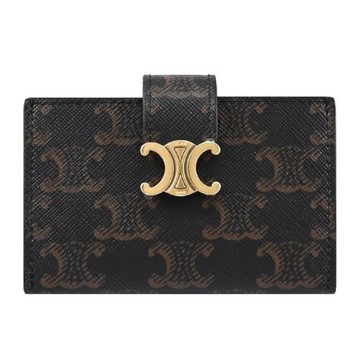 CELINE TRIOMPHE 金屬搭扣LOGO印花風琴卡片收納包.深咖