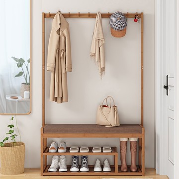 【AOTTO】日式玄關收納衣帽架換鞋凳-100公分(掛衣架 吊衣架 穿鞋椅)