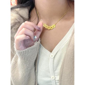 999純銀碎冰冰錢多多項鏈女款輕奢高級感新中式爆閃五帝錢幣項鏈