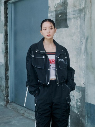 Capsule Line Shirring Point Printed High-Neck Casual Jacket (ER2WZ460)