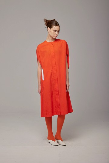 球體印花襯衫洋裝_橘紅 (23S1DS01)