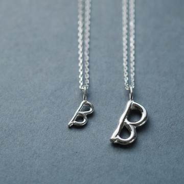 2件組) B 手寫風格 姓名縮寫 字母 對項鍊 925銀