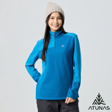 【ATUNAS 歐都納】女款POLARTEC THERMAL PRO保暖拉鍊衫A1PS2524W海藍/透氣/中層衣/刷毛保暖/專業登山