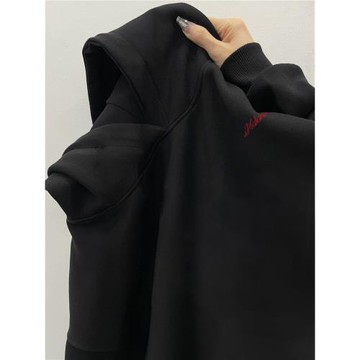 重磅純棉美式高街潮牌字母連帽衛衣男冬款銀狐絨薄款寬松情侶外套