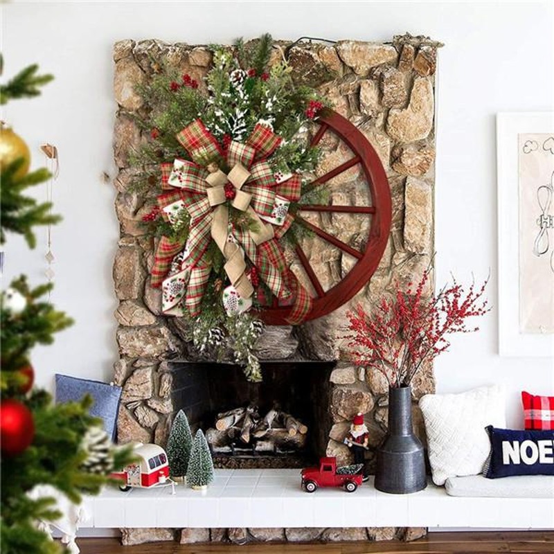 ハンドメイドクリスマスリース クリスマス花輪 ドアリース 壁飾り 人工造花 デラックスリース