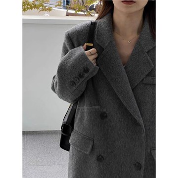 【studioluo西柚媽】直角肩雙面絨大衣女2025春通勤手縫羊毛外套