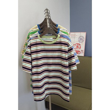 【太妮絲KN18】 現貨 正韓 撞色條紋 橫條 線條 復古 短袖T 簡約 短袖TEE 短袖