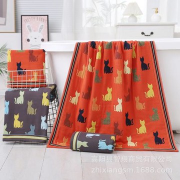 智翔毛巾四層紗布數字五彩貓浴巾柔軟吸水快 干抹胸浴巾 廠價批發