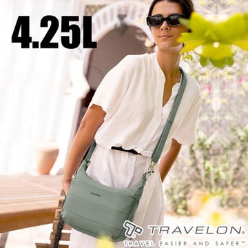 【Travelon】Roam 防盜斜背包4.25L.旅遊單肩側背包.證件隨身包/RFID防盜隔層_TL-43677 綠