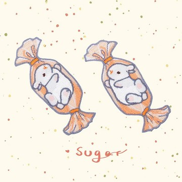 【哈狼族】服飾輔料/刺繡布貼/EMo/奶兔糖 小白兔 糖果兔子 對稱 diy自黏刺繡燙布貼-貼紙型