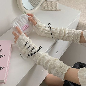 台灣有貨 甜美lolita绑带袖套手臂套保暖日系可爱辣妹jk针织露指手套手袖