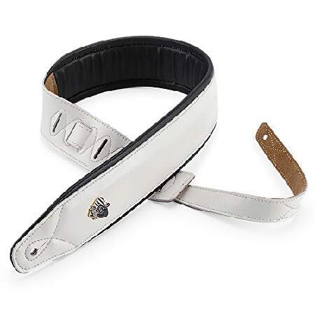 BestSounds Genuine Leather Guitar Strap for Electric Acoustic Bass Guitar, White Padded