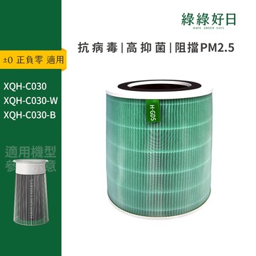 適用±0正負零 XQH-C030  XQH-C030-W  XQH-C030-B抗菌HEPA複合顆粒活性碳濾網 綠綠好日