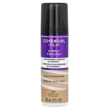 Covergirl, Simply Ageless（與 Olay 合作款），3 合 1 粉底液，257 金棕，1 液量盎司（30 毫升）
