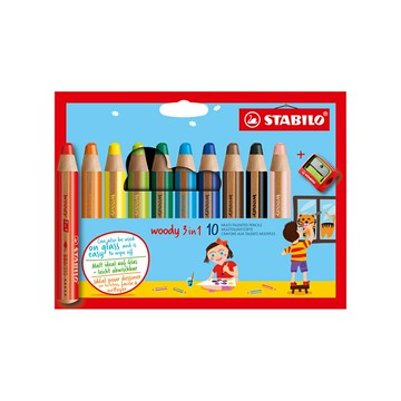 STABILO 德國 思筆樂 伍迪樂三合一多用途水彩粉蠟筆 10色組/ 盒 880/10-2｜領券最高折$220