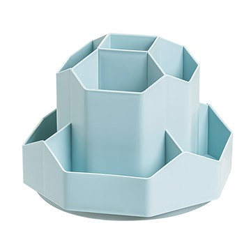 葉子小舖 桌面旋轉收納筒 八角9格旋轉款 藍色 文具收納  1個