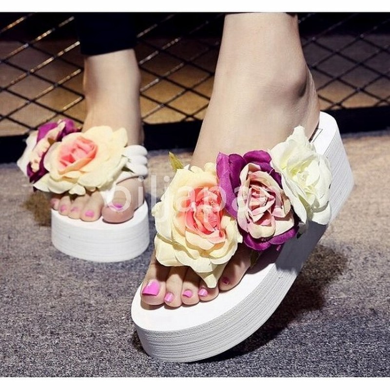 セール 可愛い 薔薇飾り パール装飾 ビーチサンダル 厚底サンダル 通販 Lineポイント最大get Lineショッピング