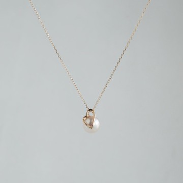 日本直送 7mm Akoya珍珠 愛心形吊墜項鍊 10k金 天然海水珍珠